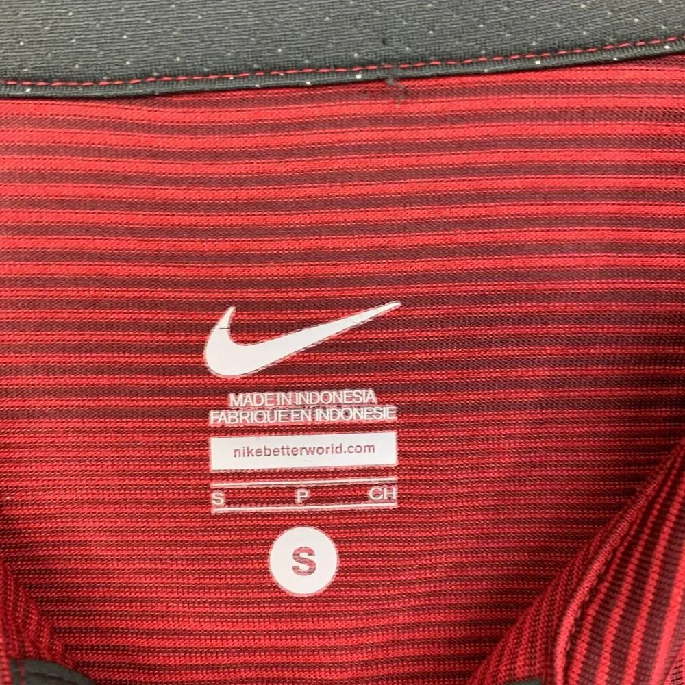 Nike Polo Shirt Mens S Small Red Striped Short Sleeve Dri Fit DR Basketball Logo
